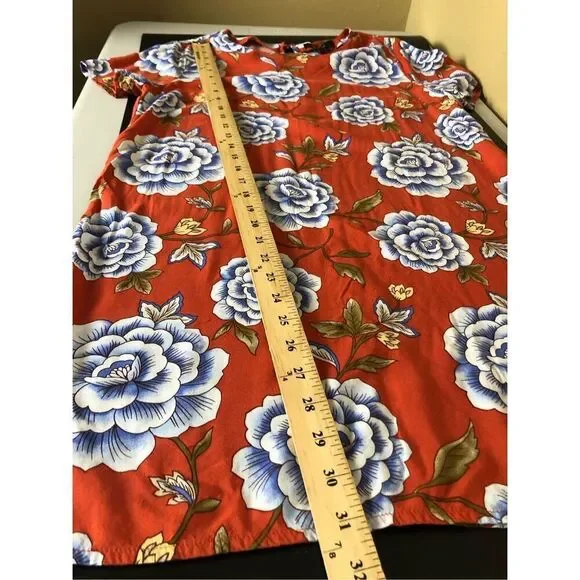 Forever 21 Women Size Medium Rust Floral Short Sleeve Button Back Dress - Picture 9 of 12